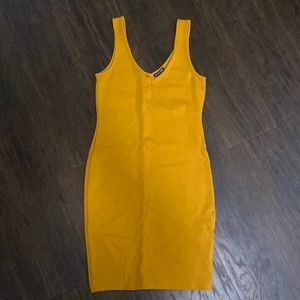 Mustard midi dress.
